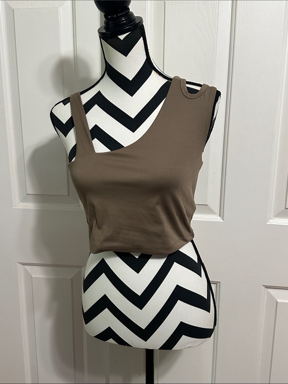 Sincerely Jules Asymmetric Cropped Tank Top - Brown